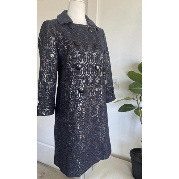 J Crew Collection Metallic Double Breasted Peacoat Jacket Coat Navy Blue Size 2